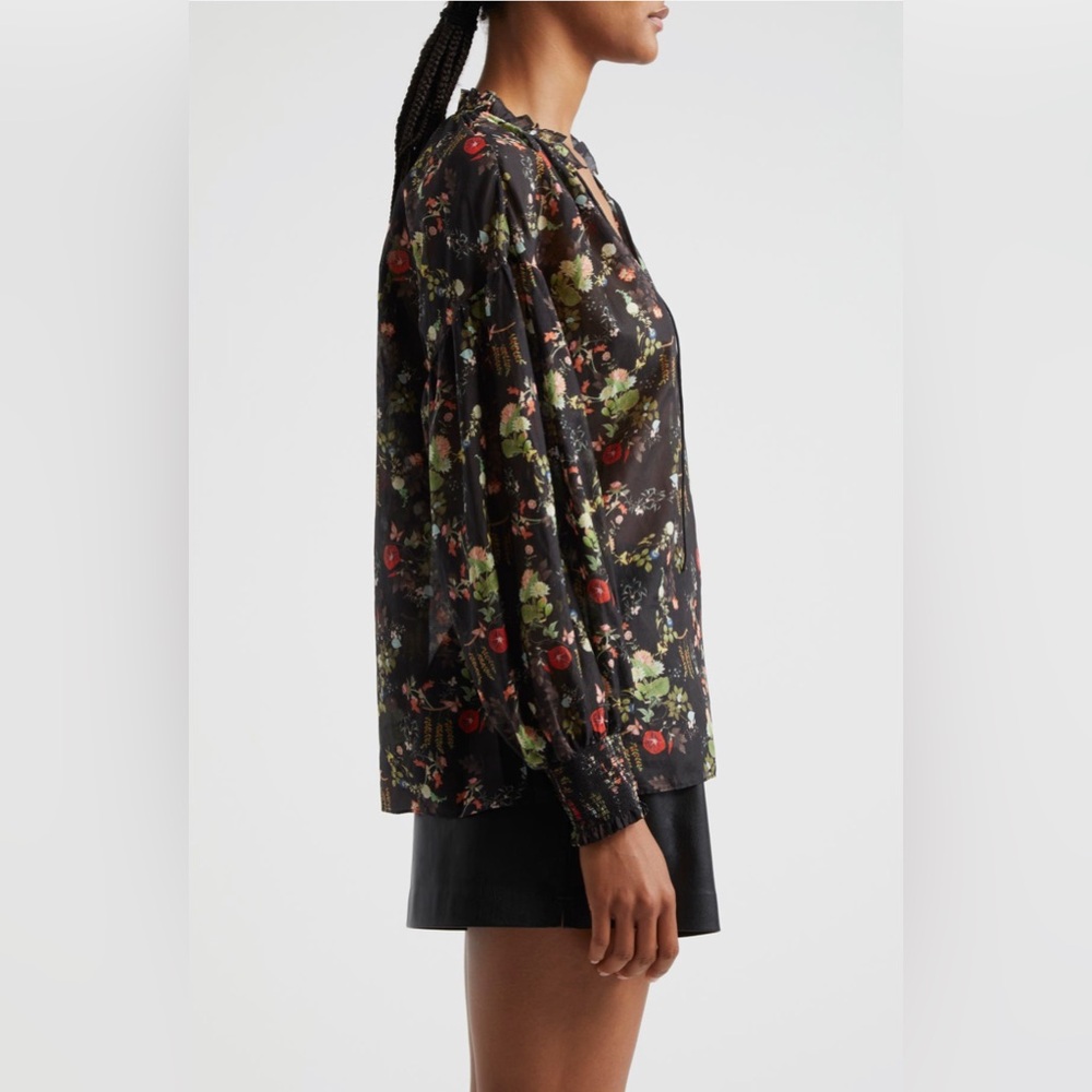 NWT Alice + Olivia Julius Tie Neck Tunic Top – Blush Kiss Black Floral Medium - Picture 2 of 8